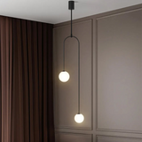 Moderne Pendelleuchte Glaskugel 2-Licht U-förmig in Schwarz für Wohnzimmer und Schlafzimmer