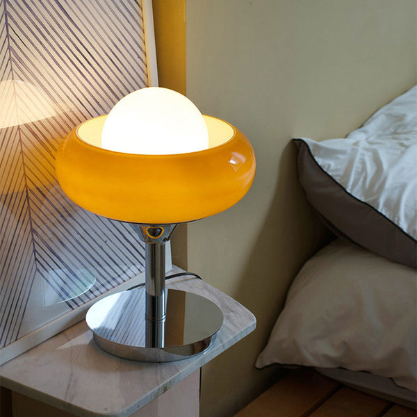 Vintage Bauhaus Glas Gelb Tischlampe